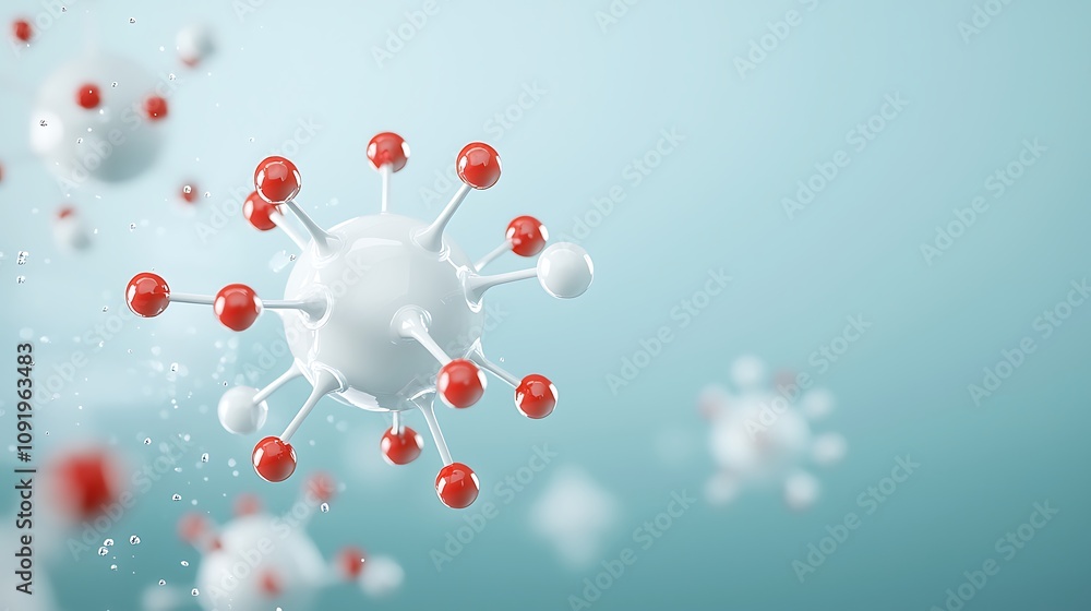 Poster virus structure with red and white elements in clean background
