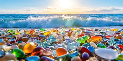 Vibrant Sea Glass Beach at Sunset: A Kaleidoscope of Colors