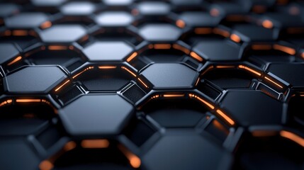 Fototapeta premium Futuristic hexagonal pattern with glowing orange accents