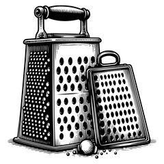 Grater hand drawn kitchen and cooking illustration. Vector on white background, generative ai.