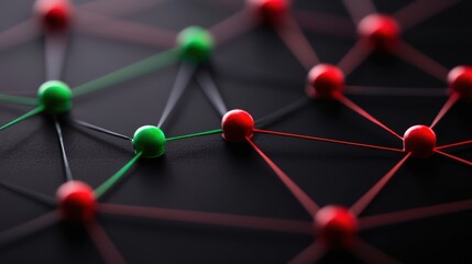 Abstract network connections with red and green nodes