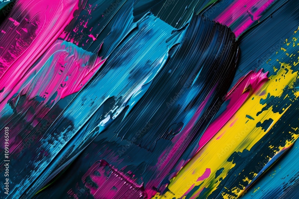 Poster bold, vibrant colors merge on a textured surface, showcasing a dynamic blend of artistic expression 