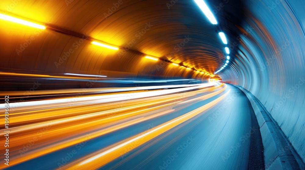 Aufkleber dynamic motion in a tunnel with colorful lights, depicting speed and movement.