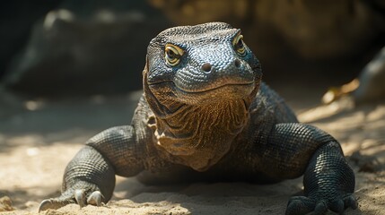 A komodo dragon basking in the sun on an Indonesian island.


