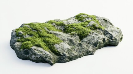 Realistic textured rock with vibrant green moss, representing natural elements and outdoor aesthetics for landscapes and still life photography projects.