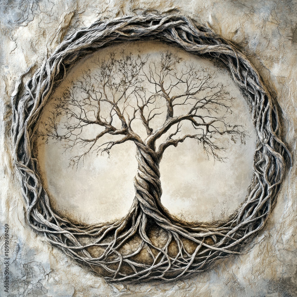 Leinwandbilder intricate design showcases a tree of life where branches and roots intertwine, highlighting the them