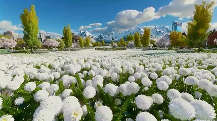 expanse of white flower fields