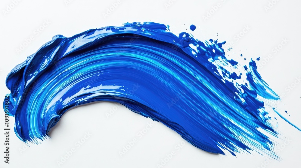 Poster vivid blue paint stroke on white background creating a dynamic abstract artwork with fluid movement 