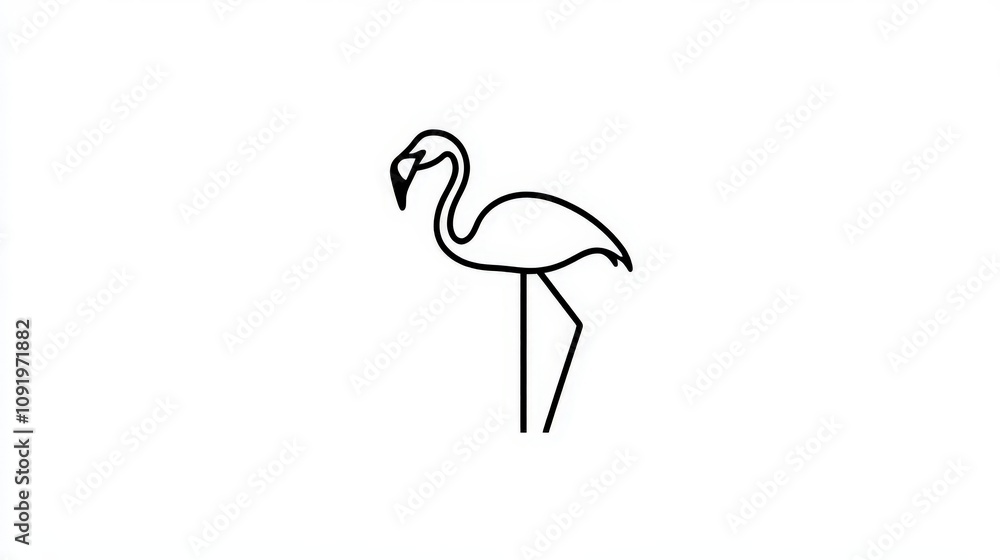 Poster minimalistic line art of a flamingo standing elegantly with a simple design on a white background fo