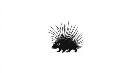 Black silhouette of a porcupine with long quills on a white background, showcasing its unique features and characteristics suitable for various design projects.
