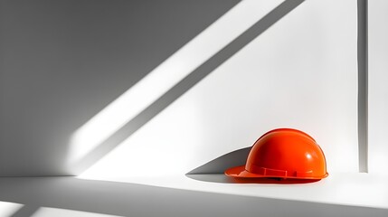 Bright red construction helmet on a white backdrop.