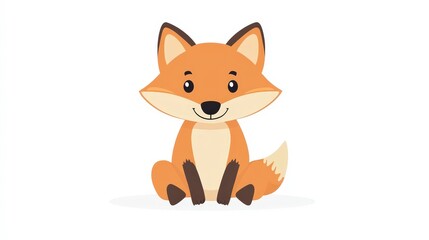 Obraz premium Adorable Cartoon Fox Character Sitting Happily on White Background, Perfect for Children's Illustrations, Educational Materials, and Fun Graphics Designs
