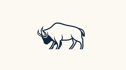 Obraz premium Elegant and Minimalist Illustration of a Bison Grazing on a Plain Background, Perfect for Nature-Themed Projects and Wildlife Conservation Efforts