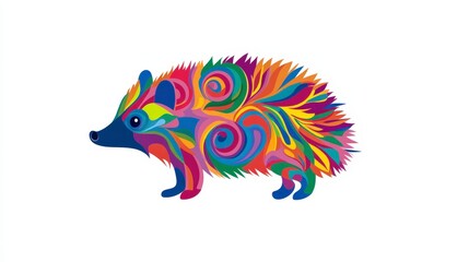 Fototapeta premium Colorful and Artistic Hedgehog Illustration with Swirling Patterns and Vivid Hues on a White Background Suitable for Children's Décor and Eco-Friendly Themes