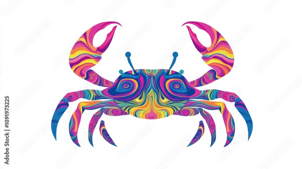 Poster vibrant artistic representation of a colorful crab with abstract swirls and patterns ideal for creat