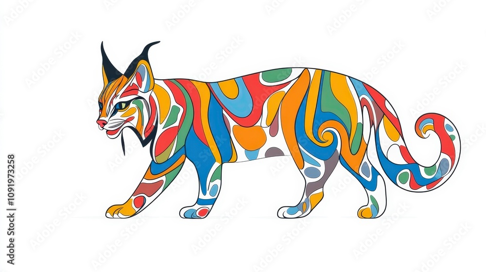 Poster colorful abstract lynx with vibrant patterns and shapes, representing playfulness and creativity in 