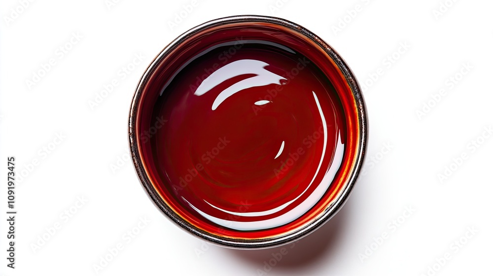 Poster deep red tones in a round bowl capturing light and reflection against a clean white background for a