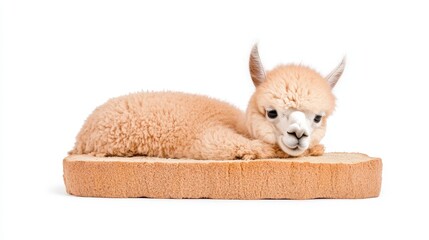 Playful and Adorable Baby Alpaca Lying on Soft Surface with Gentle Expression, Ideal for Cute Animal Photography and Family Oriented Projects and Designs