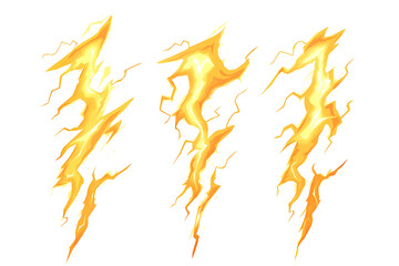 Three stylized lightning bolts in vibrant yellow and orange hues.