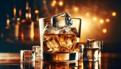 Glass of Whiskey with Ice Cubes