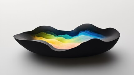Obraz premium Stunning Black Bowl with Colorful Layered Design Showcasing Beautiful Abstract Art and Unique Aesthetic Appeal for Modern Home Decor and Interior Styling