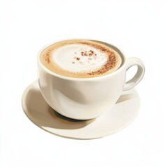 A creamy vanilla bean latte with vanilla syrup and frothy milk in a ceramic cup, against an isolated white background, in an impressionism art style