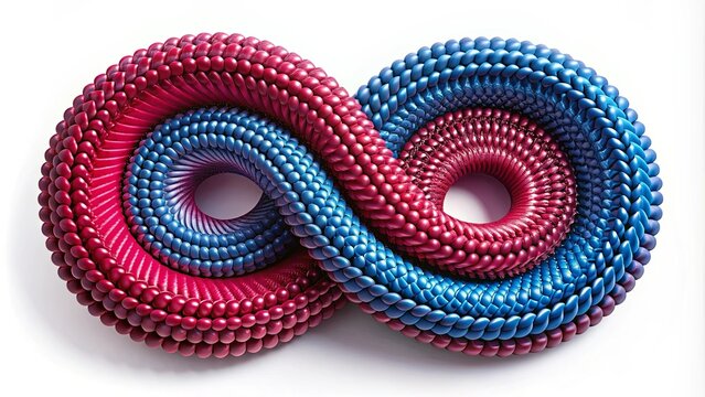 Interlocking rings of vibrant blue and crimson scales, forming an endless loop of intricate patterns and geometric harmony