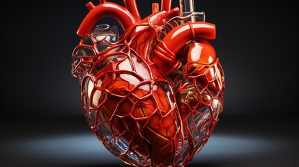 Red anatomical heart with clear view of the aorta and pulmonary vein