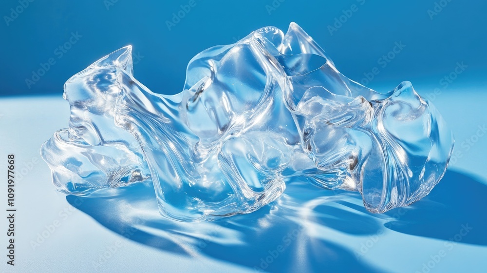Poster abstract transparent sculpture capturing light and shadow with fluid form and modern aesthetic on a 