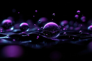Vibrant purple spheres on glossy liquid surface