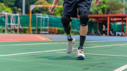 Obraz premium A Detailed Close-Up of an Artificial Limb in Action, Showcasing a Person Utilizing a Prosthesis to Move Their Body with Remarkable Agility and Dexterity.