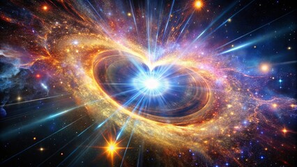 Obraz premium Cosmic Heartbeat An Interstellar Explosion Erupts from a Nebulous Core, Illuminating the Expanse of Space with a Brilliant Radiance