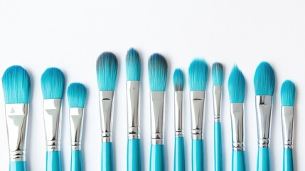 Vibrant Turquoise Paintbrushes Displayed on a White Background for Artistic Use in Painting, Crafting, and Creative Projects