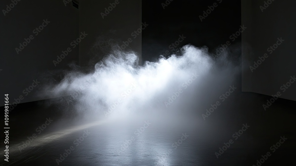 Aufkleber ethereal fog drifting across a dimly lit room, creating a mysterious atmosphere with soft lighting e