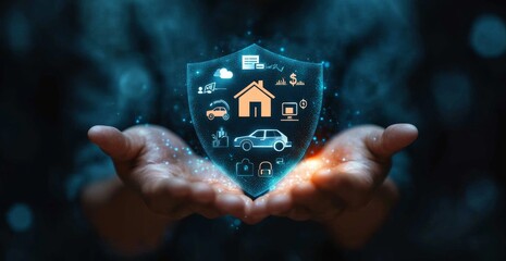 Insurance Icons for Risk Management: Family, Health, Real Estate, Car, Financial Protection