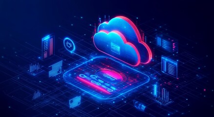 Cloud Computing Security Monitoring and Data Protection Illustration