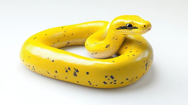 Yellow python, portrait of a ball python on white background Dark-eyed pet snake 
