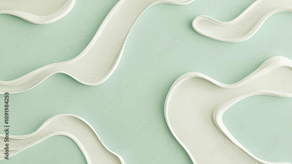 Poster abstract fluid shapes on a soft mint background creating a serene and modern aesthetic suitable for 