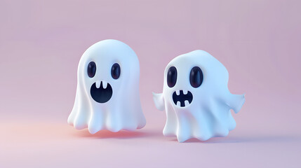Obraz premium Cute Halloween Ghosts fangs cartoon 3D