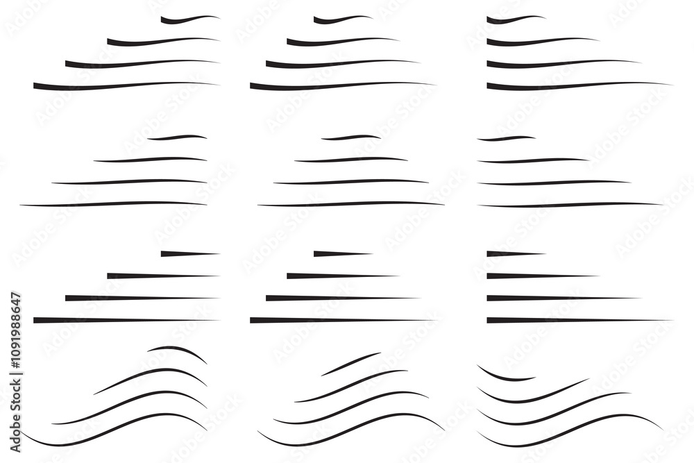 Poster decorative line elements. abstract wavy shapes. curved stroke details. simple vector design.