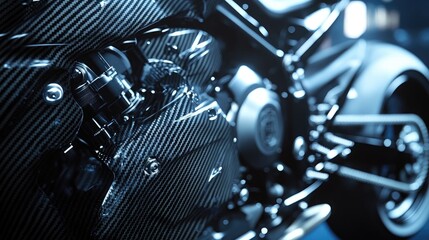 Obraz premium Closeup View Of A Motorcycles Carbon Fiber Engine