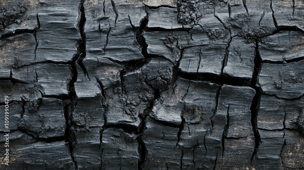 Poster dark charred wood texture with cracks and patterns ideal for backgrounds, textures or abstract art p