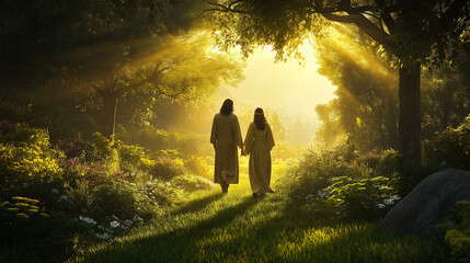 Bible. Old Testament. Creation. Genesis. God created Adam and Eve and provided all they needed in the Garden of Eden.