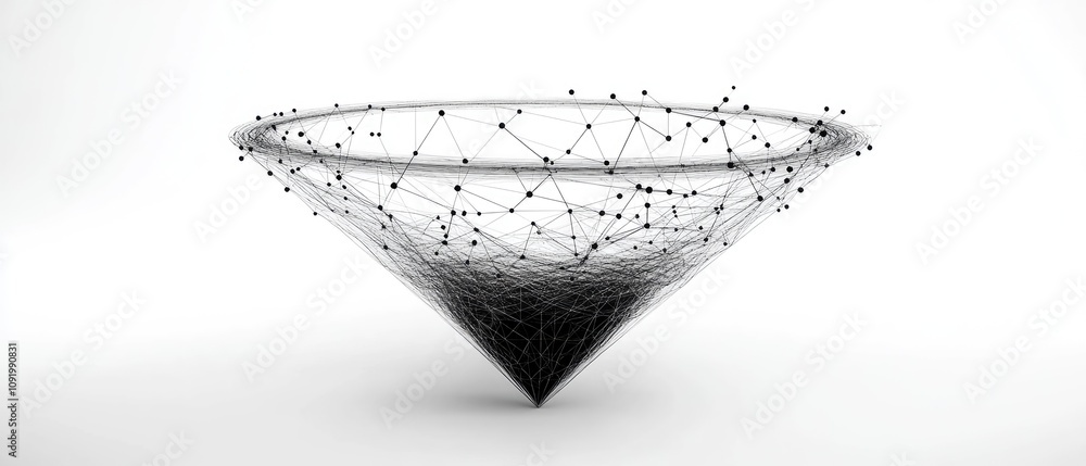 Poster abstract 3d wireframe funnel structure.