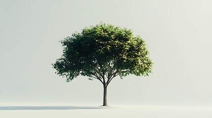 A single green tree stands alone on a white background