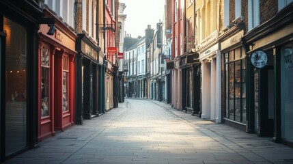 Obraz premium Charming Pastel Street with Empty Shops in Daylight