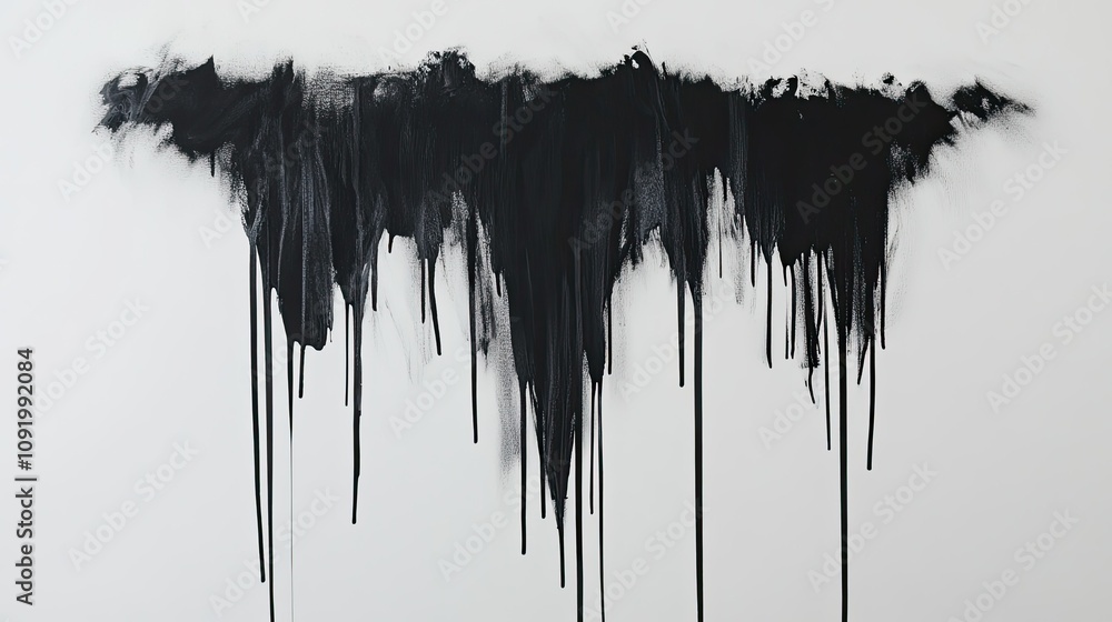 Aufkleber Abstract Expression of Black Paint Drips on White Surface Creating Dynamic Contrast and Evocative Depth for Artistic Exploration and Creative Inspiration