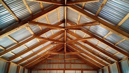 Wooden Beams and Metal Roofing: Interior Barn Structure