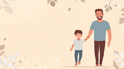 Happy father and son holding hands, walking together.