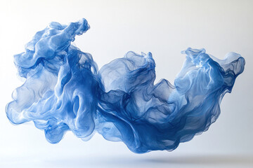 Fototapeta premium Blue smoke billowing on a white background, blending and creating intricate patterns.